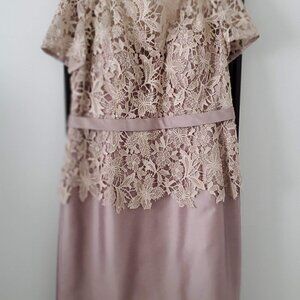 Tan/Gold formal dress with matching 3/4 sleeve bolero, size 18
